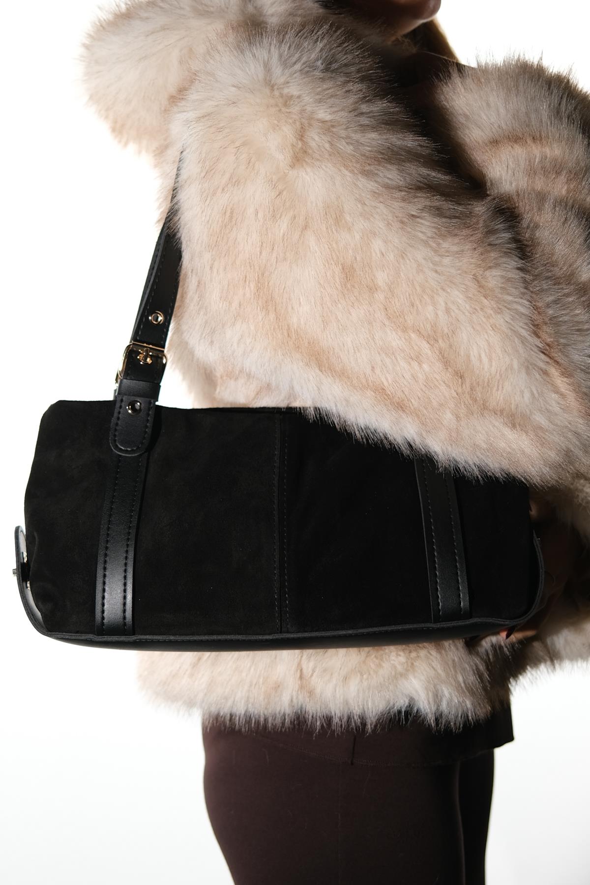 NERINA - Bolso de Hombro de Piel de Ante Negro (Mujer)
