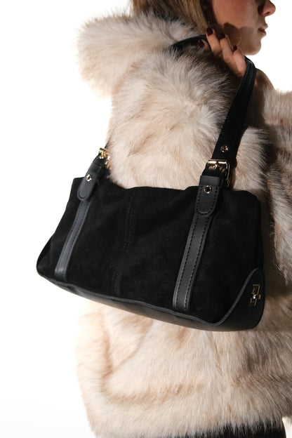 NERINA - Bolso de Hombro de Piel de Ante Negro (Mujer)