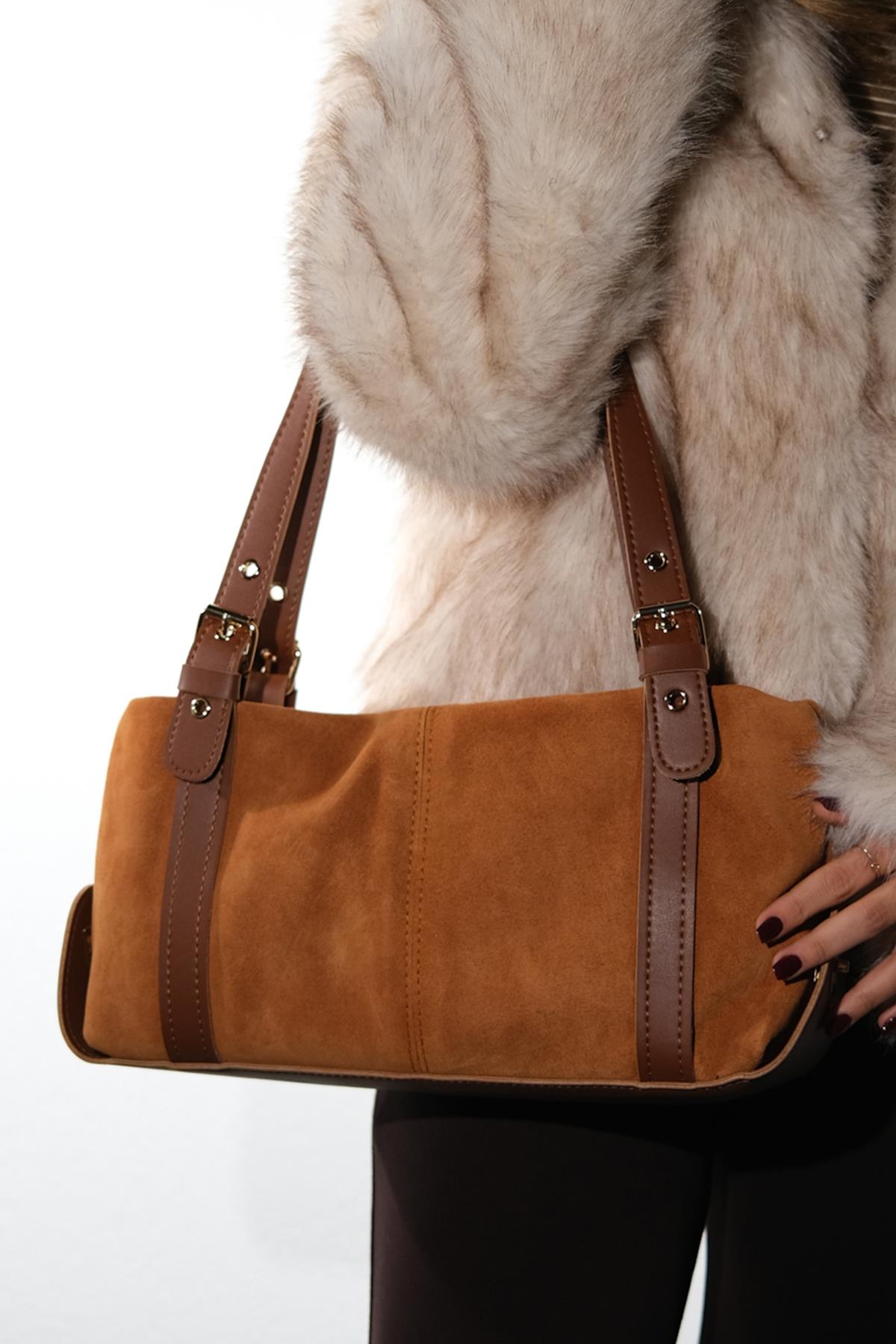 NERINA - Bolso de hombro de piel de ante color coñac (Mujer)