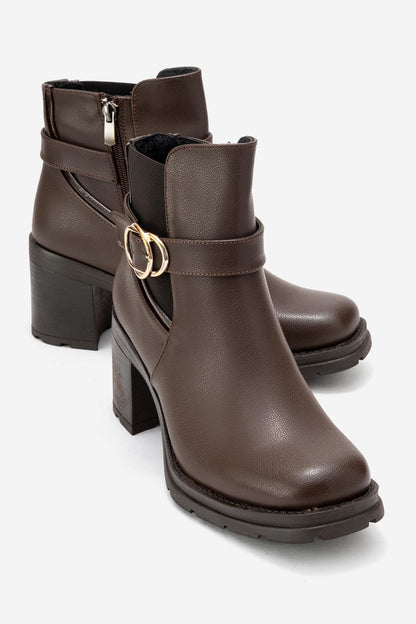 HEİLE - Botines de tacón grueso con hebilla en color marrón (Mujer)