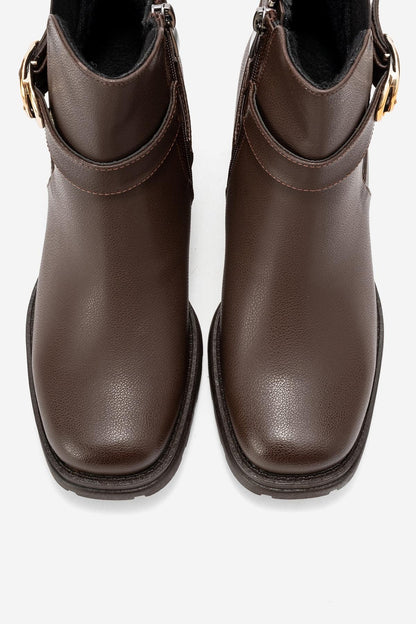 HEİLE - Botines de tacón grueso con hebilla en color marrón (Mujer)