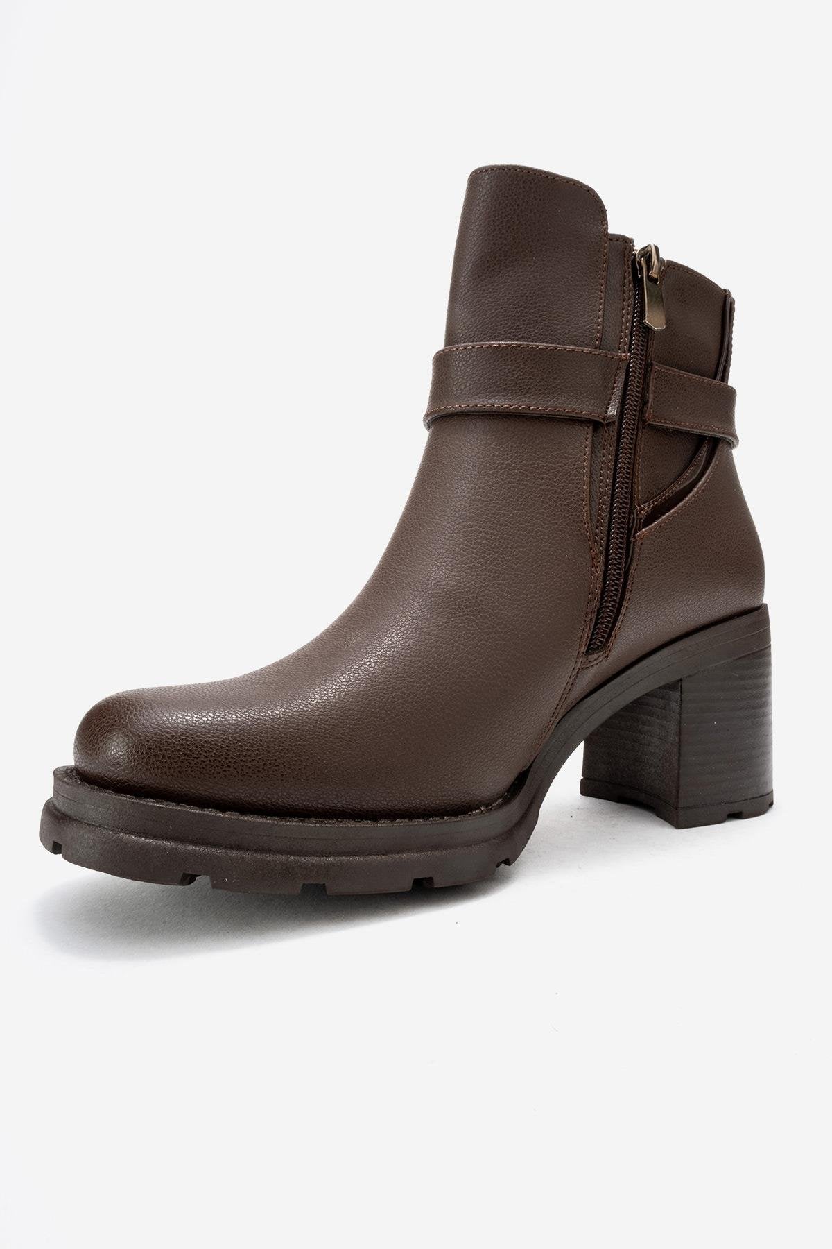 HEİLE - Botines de tacón grueso con hebilla en color marrón (Mujer)