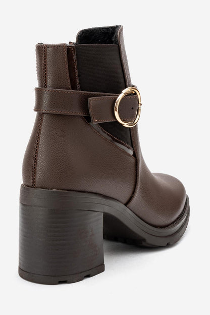 HEİLE - Botines de tacón grueso con hebilla en color marrón (Mujer)