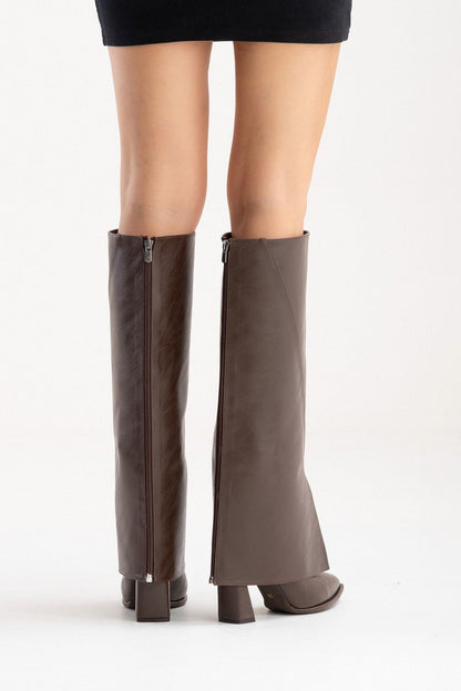 Aja - Coffee Block Heel Convertible Knee High Boot (Women)