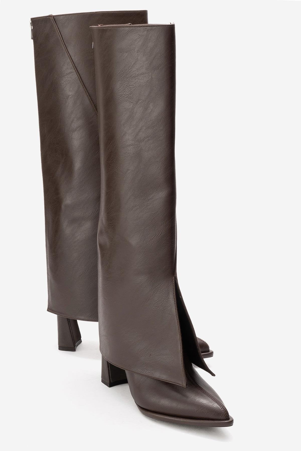 Aja - Coffee Block Heel Convertible Knee High Boot (Women)