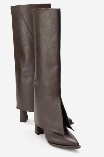 Aja - Coffee Block Heel Convertible Knee High Boot (Women)
