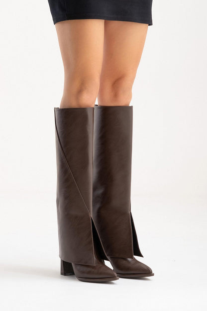 Aja - Coffee Block Heel Convertible Knee High Boot (Women)