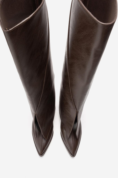 Aja - Coffee Block Heel Convertible Knee High Boot (Women)