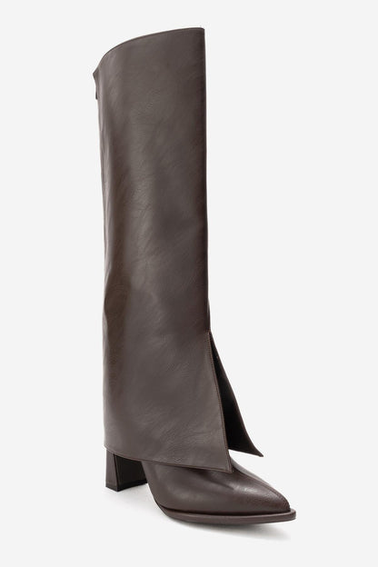 Aja - Coffee Block Heel Convertible Knee High Boot (Women)