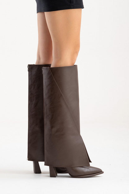 Aja - Coffee Block Heel Convertible Knee High Boot (Women)