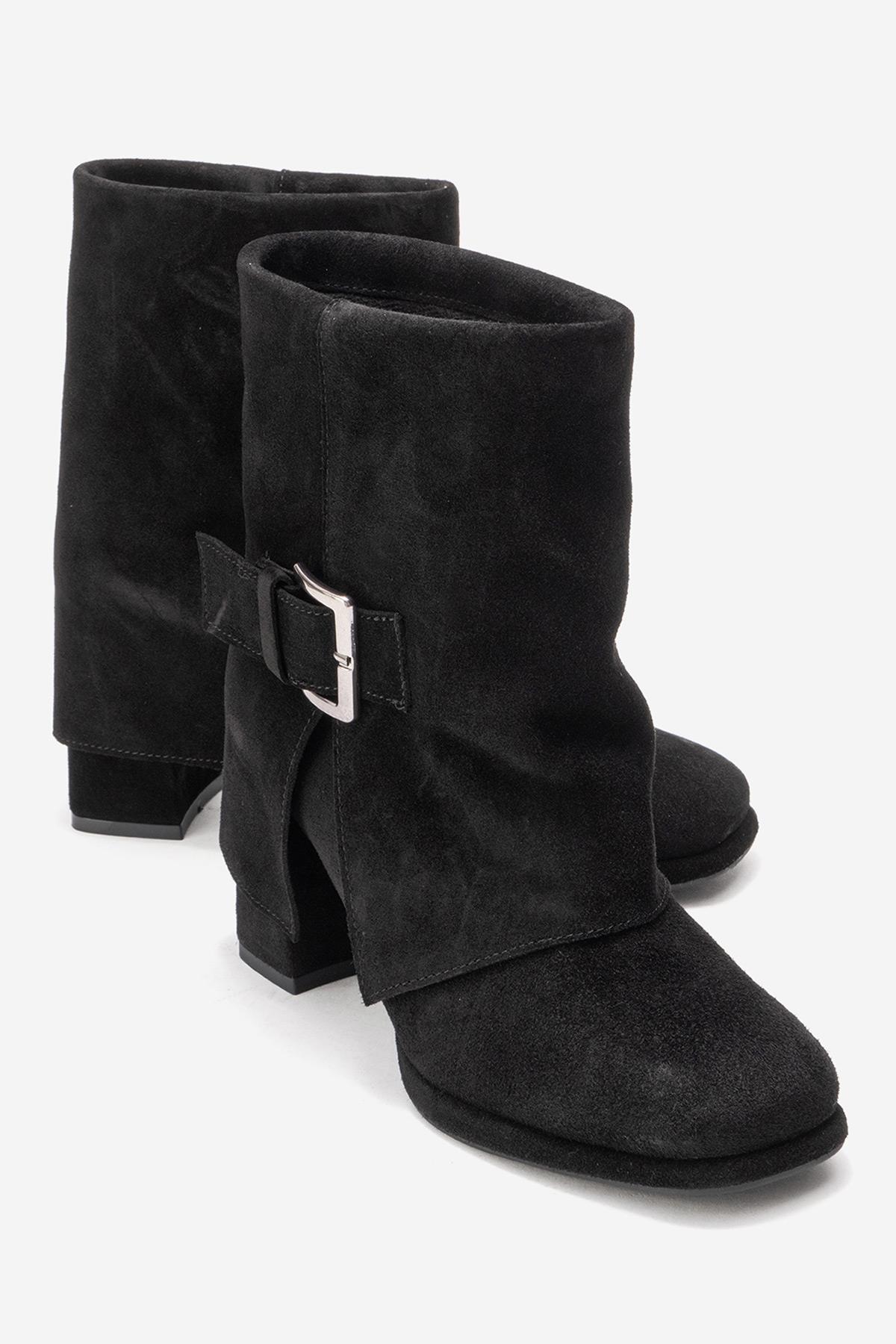 LORE - Bota de tacón de bloque de piel de ante negra (Mujer)