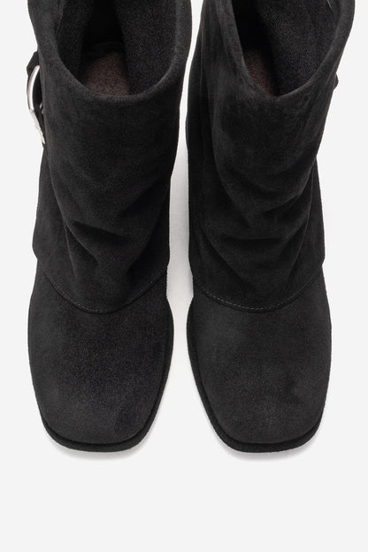 LORE - Bota de tacón de bloque de piel de ante negra (Mujer)