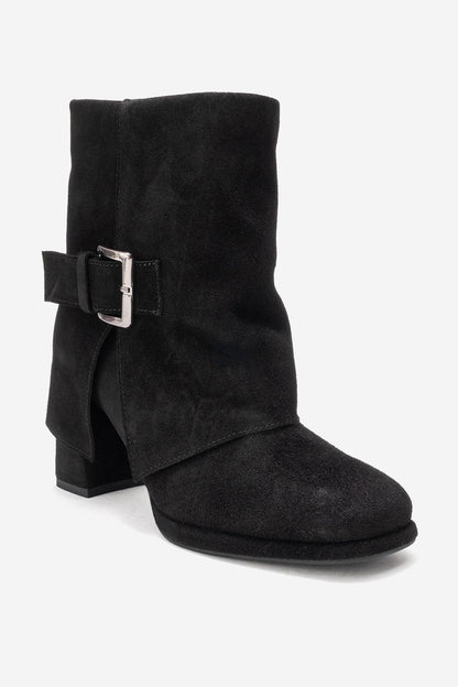 LORE - Bota de tacón de bloque de piel de ante negra (Mujer)