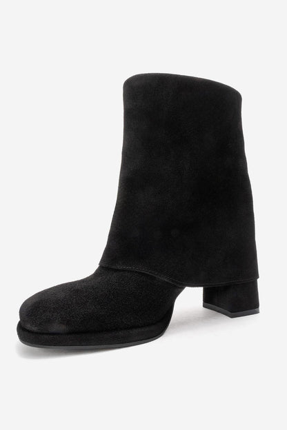 LORE - Bota de tacón de bloque de piel de ante negra (Mujer)