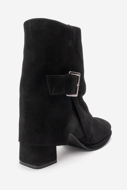 LORE - Bota de tacón de bloque de piel de ante negra (Mujer)