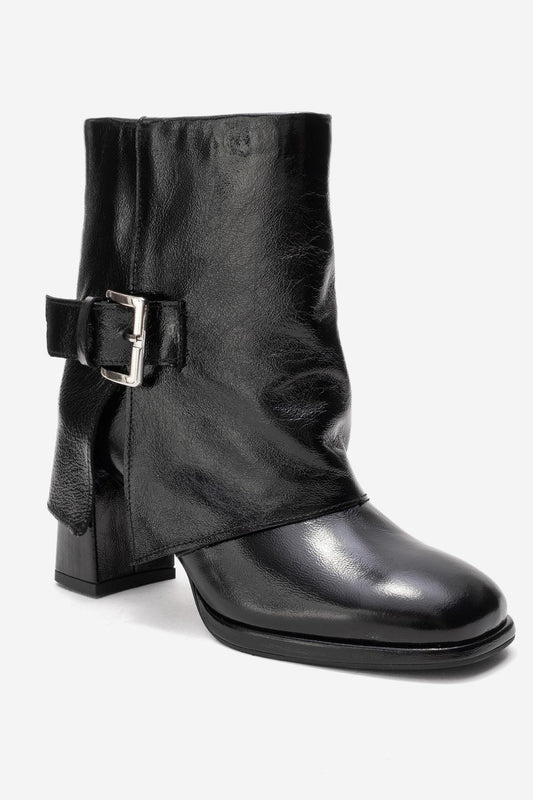 LORE - Black Patent Leather Block Heel Boot (Women)