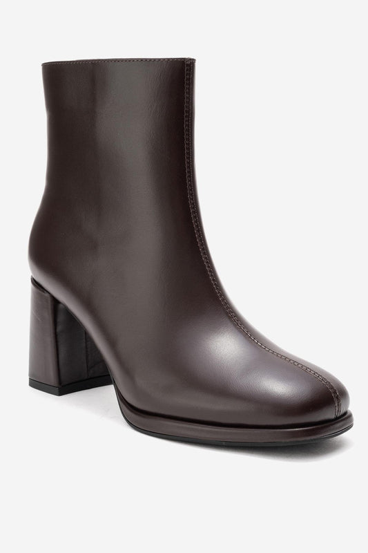 NAPOLI - Botín de tacón cuadrado de cuero marrón (mujer)