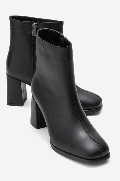 NAPOLI - Black Leather Block Heel Boot (Women)
