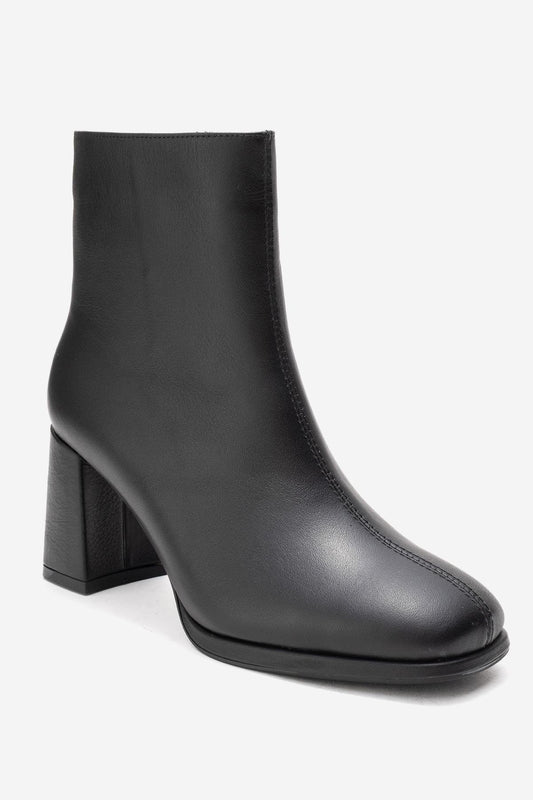 NAPOLI - Bota de tacón de bloque de cuero negro (Mujer)