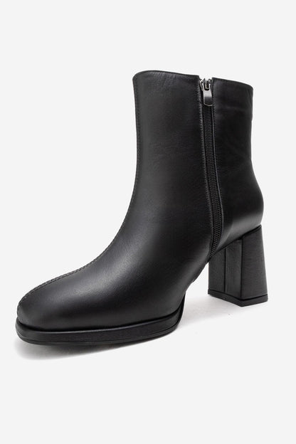 NAPOLI - Black Leather Block Heel Boot (Women)