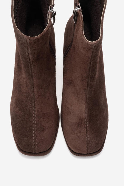 NAPOLI - Bota de tacón de bloque de ante marrón (mujer)
