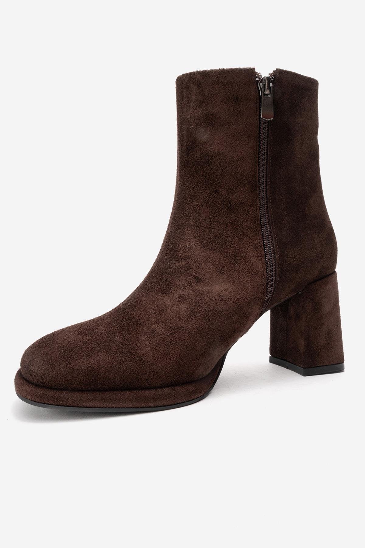 NAPOLI - Bota de tacón de bloque de ante marrón (mujer)