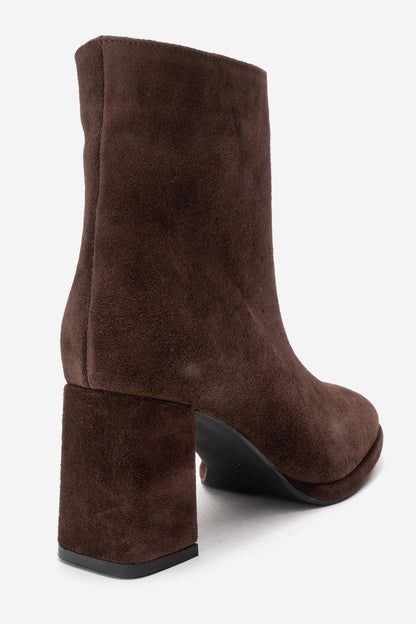 NAPOLI - Bota de tacón de bloque de ante marrón (mujer)