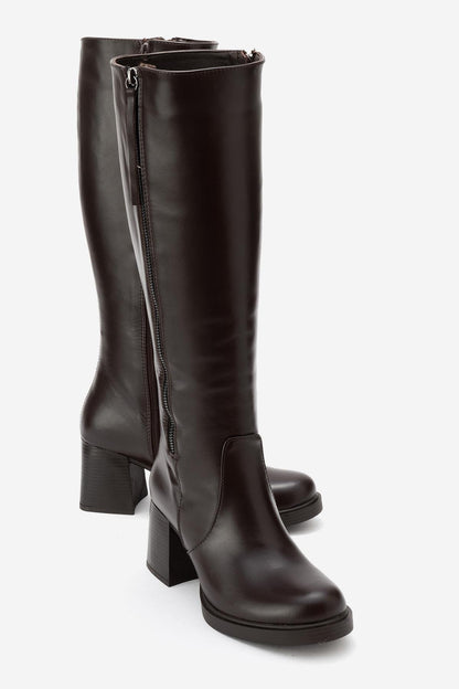 Lensa - Brown Leather Block Heel Boot (Women)