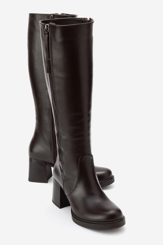 Lensa - Bota de tacón cuadrado de cuero marrón (mujer)