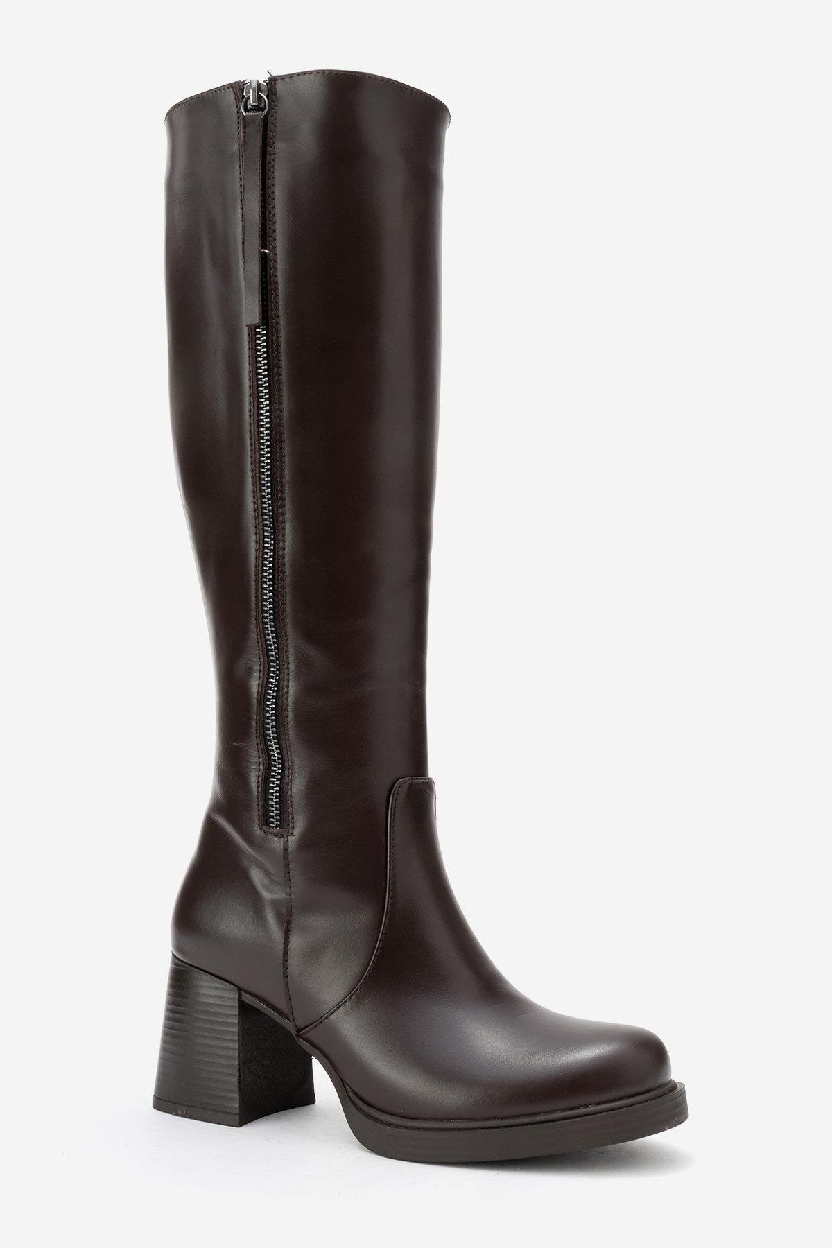 Lensa - Brown Leather Block Heel Boot (Women)