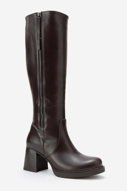 Lensa - Brown Leather Block Heel Boot (Women)
