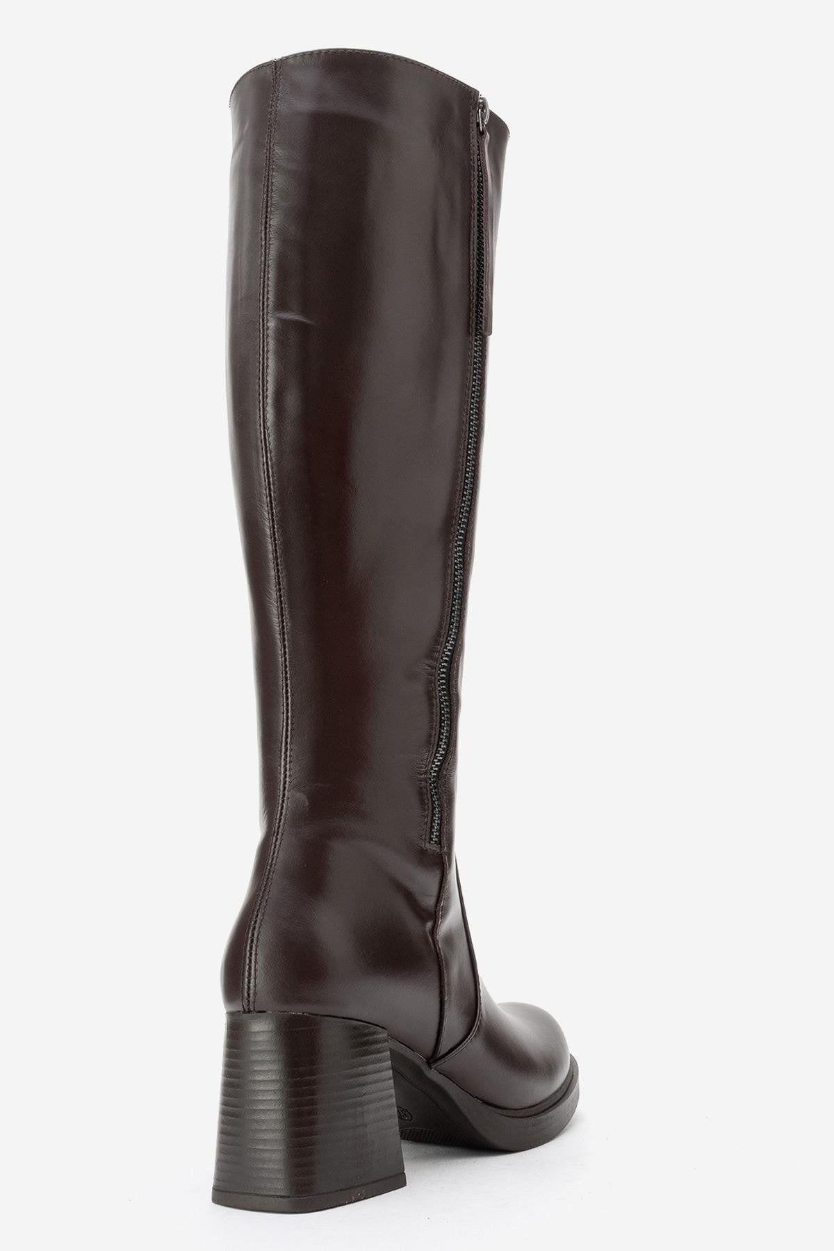 Lensa - Brown Leather Block Heel Boot (Women)