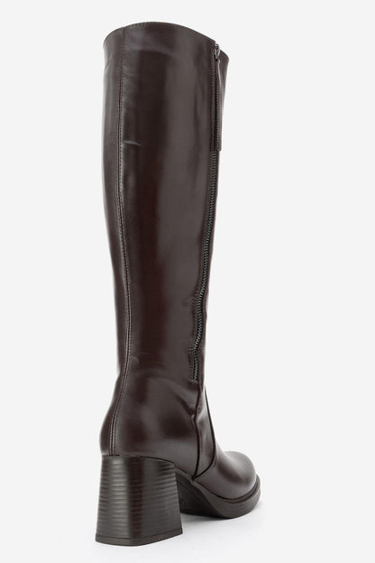 Lensa - Brown Leather Block Heel Boot (Women)