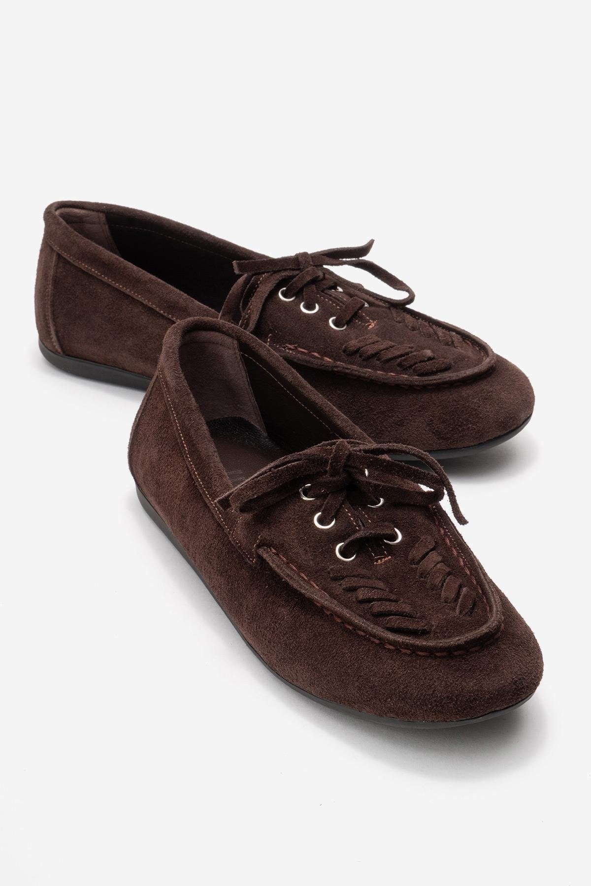 Lorven - Mocasin de cordones de ante marrón (Mujer)