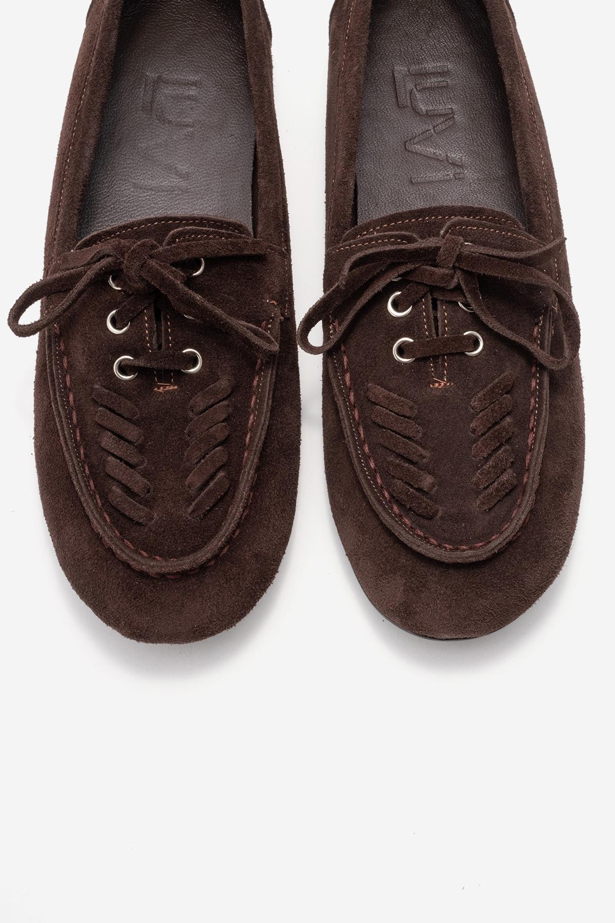 Lorven - Mocasin de cordones de ante marrón (Mujer)