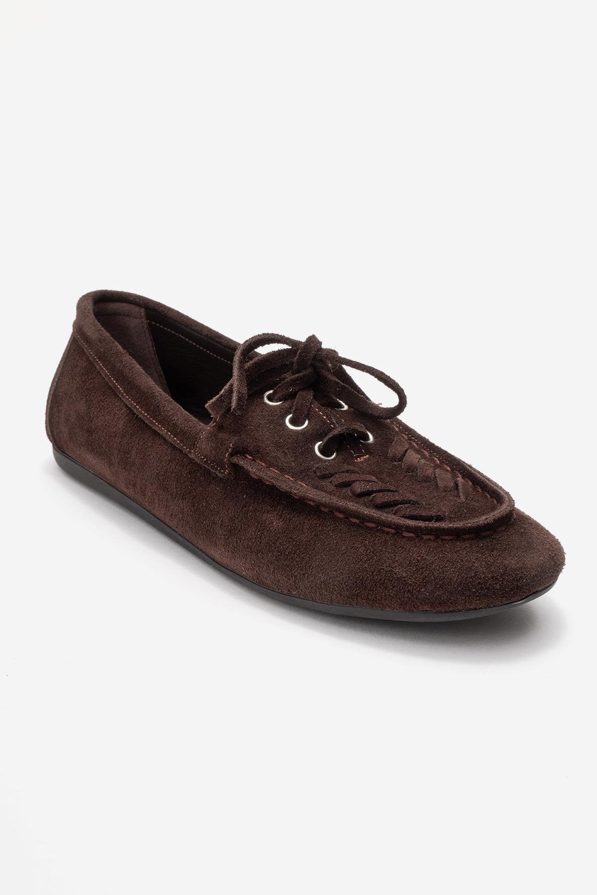 Lorven - Mocasin de cordones de ante marrón (Mujer)