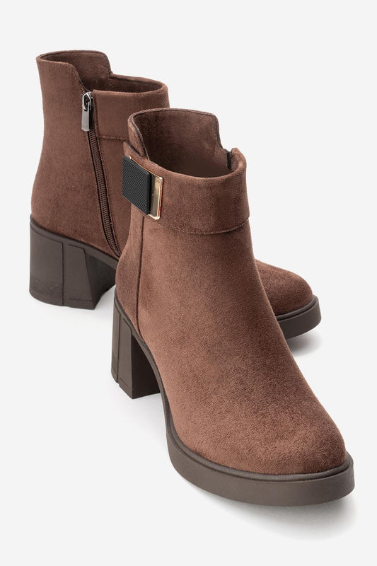 RASHE - Brown Suede Block Heel Zip Boot (Women)