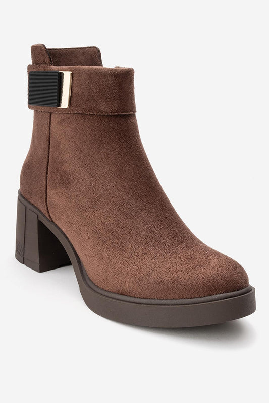 RASHE - Brown Suede Block Heel Zip Boot (Women)