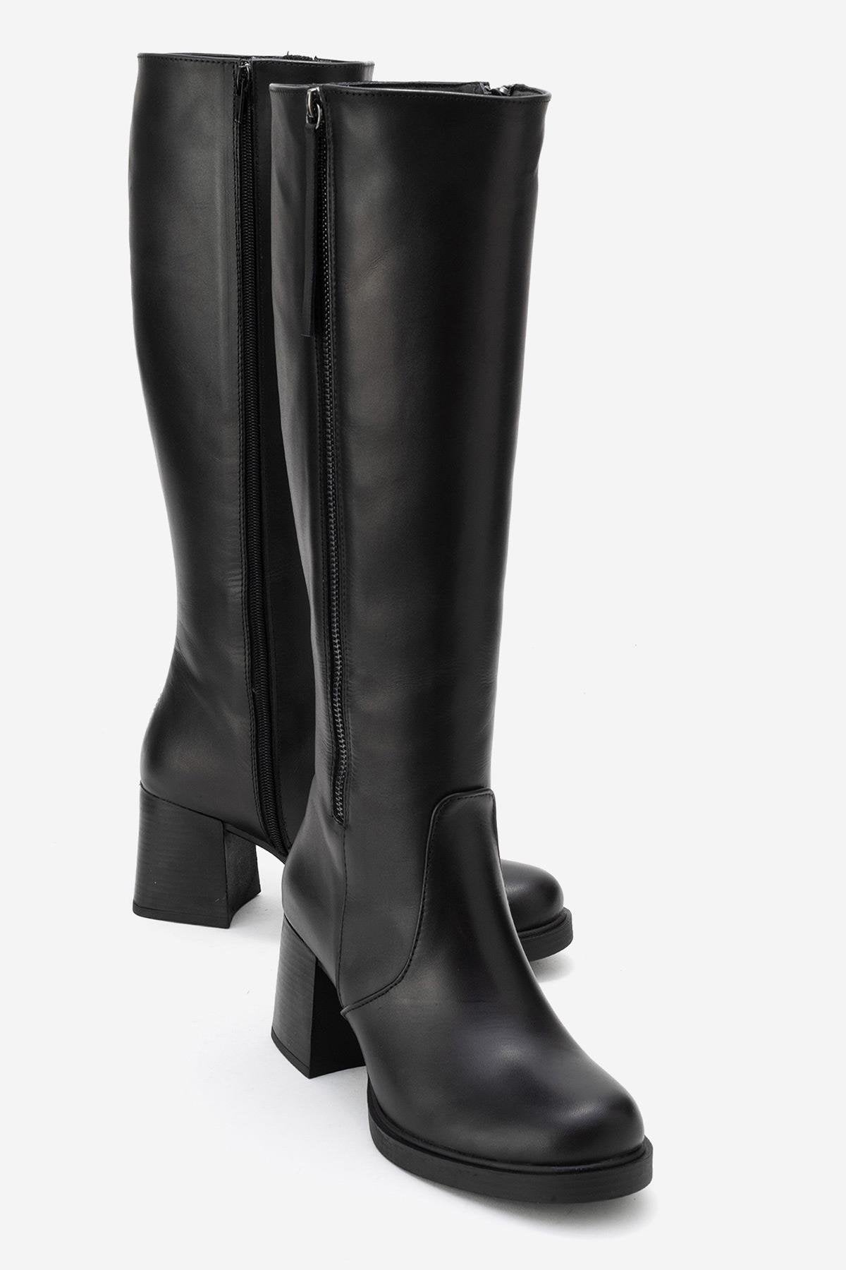 Lensa - Bota de tacón de bloque de cuero negro (Mujer)