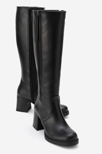 Lensa - Bota de tacón de bloque de cuero negro (Mujer)