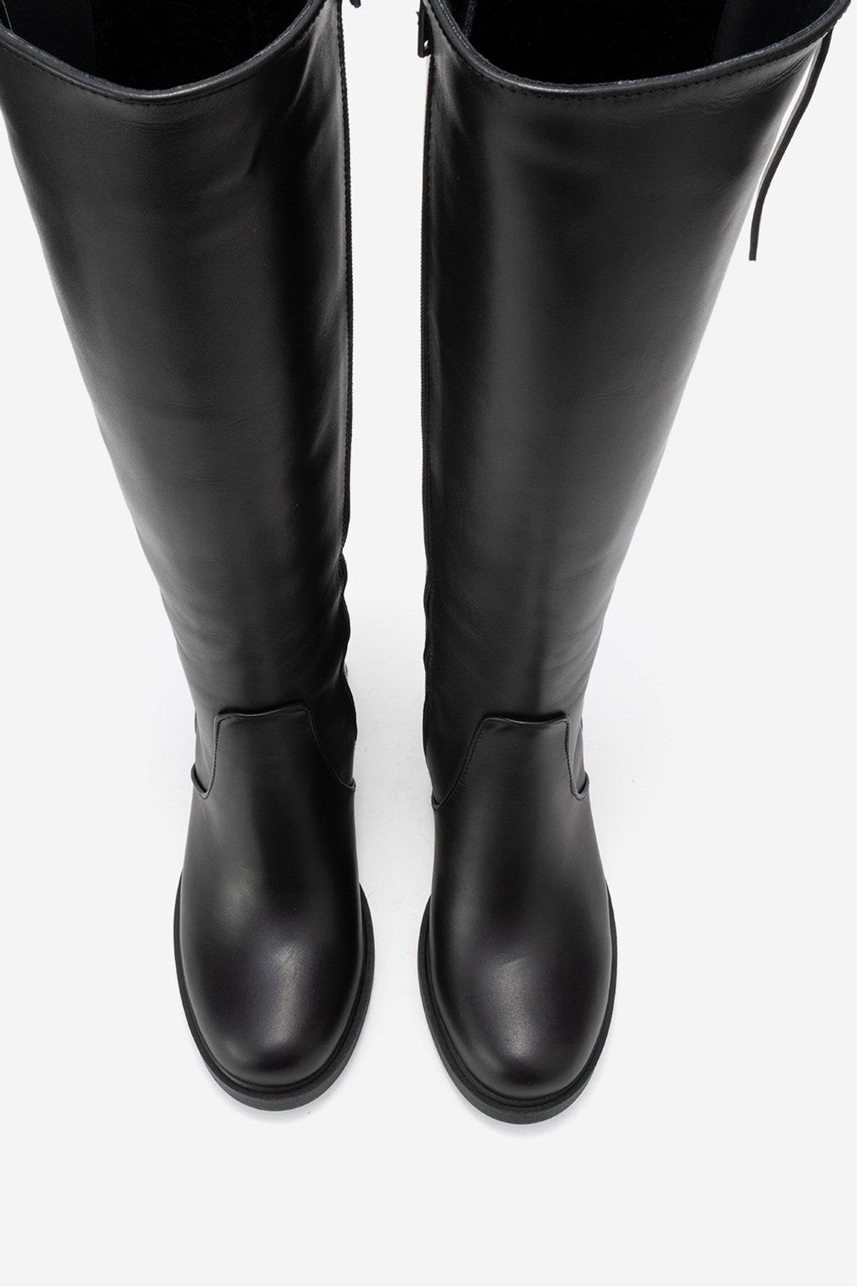 Lensa - Bota de tacón de bloque de cuero negro (Mujer)