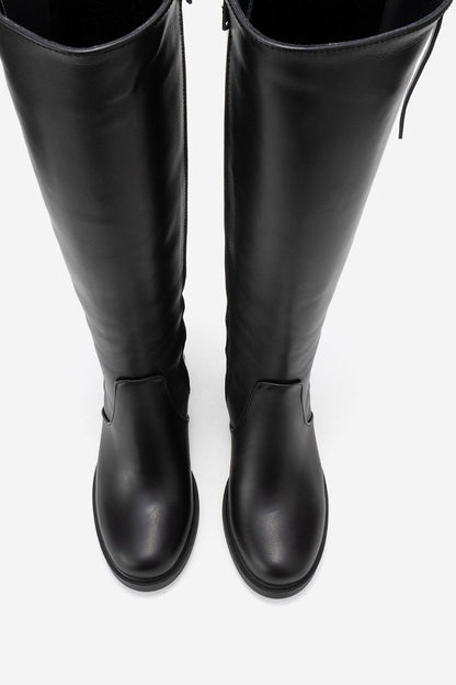 Lensa - Bota de tacón de bloque de cuero negro (Mujer)