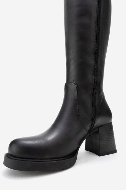 Lensa - Bota de tacón de bloque de cuero negro (Mujer)