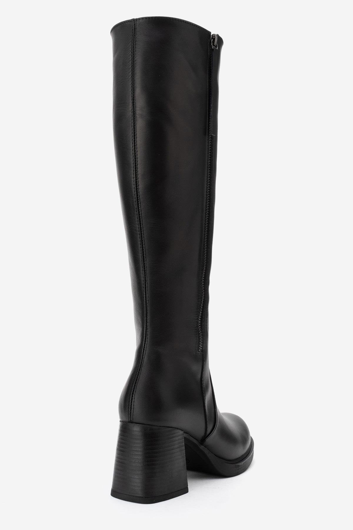 Lensa - Bota de tacón de bloque de cuero negro (Mujer)