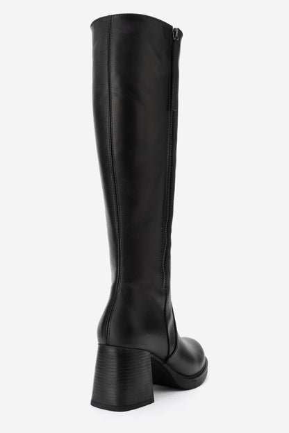Lensa - Bota de tacón de bloque de cuero negro (Mujer)