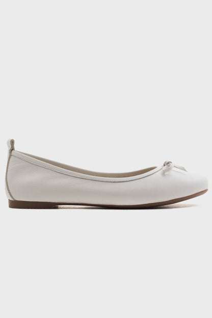 01 - Bailarina plana de piel auténtica blanca (mujer)
