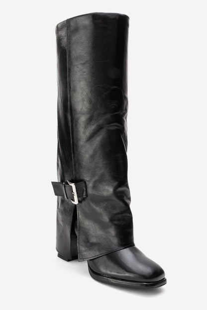 Lojo - Bota de tacón de bloque de charol negro (Mujer)