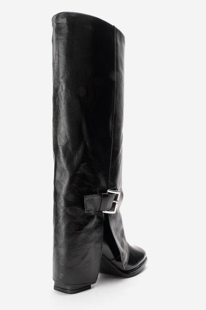Lojo - Bota de tacón de bloque de charol negro (Mujer)