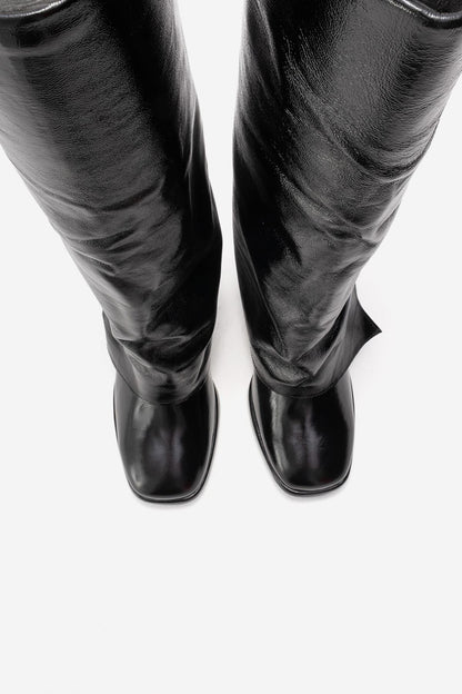 Lojo - Bota de tacón de bloque de charol negro (Mujer)