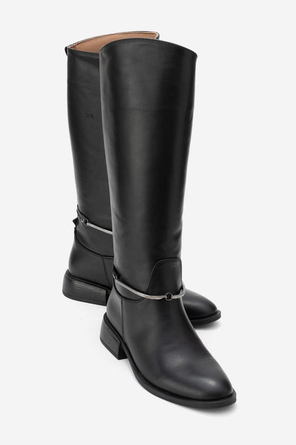 Ansel - Bota de montar de cuero negro (Mujer)